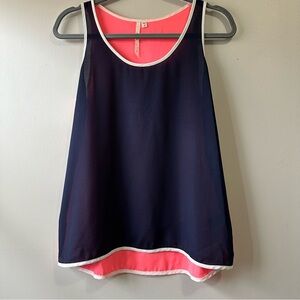 Bellatrix Sheer Navy Pink White Trim Colorblock Sleeveless Tank Top Blouse Sz S